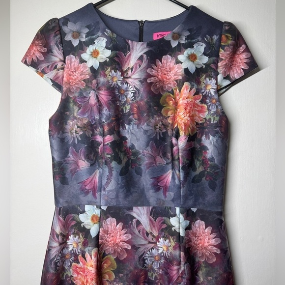 Betsey Johnson Grey Floral Sheath Rockabilly Retro Scuba Midi Fairygoth Dress 4 - Picture 2 of 14